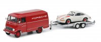 MERCEDES BENZ - L319 VAN PORSCHE 1963 + TRAILER CAR TRANSPORTER PORSCHE 911 - ROUGE BLANC